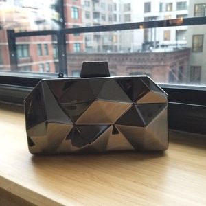 Just Fab Gunmetal Metal Minaudiere